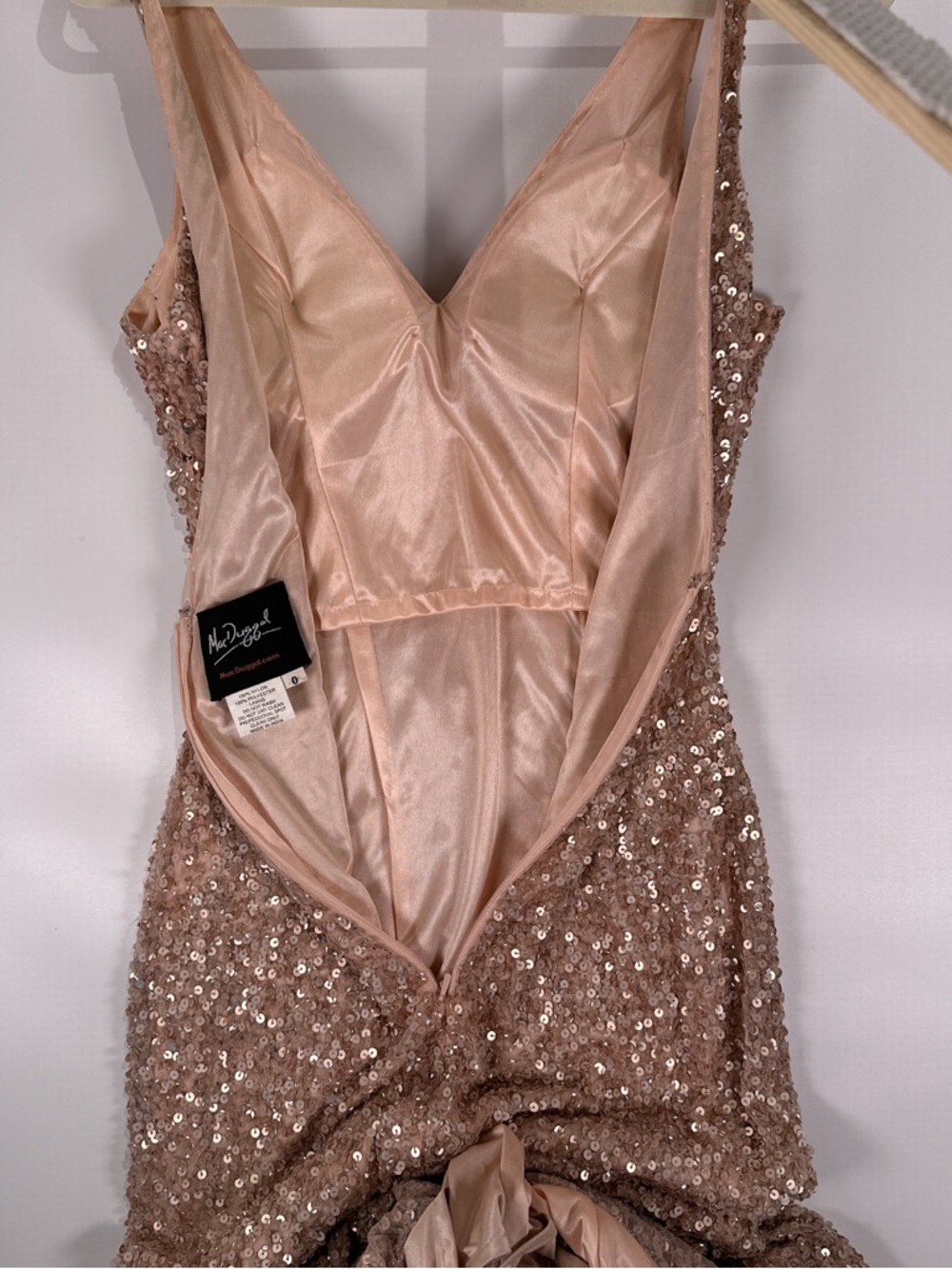 Mac Duggal Rose Gold Sequin Slit Gown 0 AS IS DEAL - Picture 7 of 15